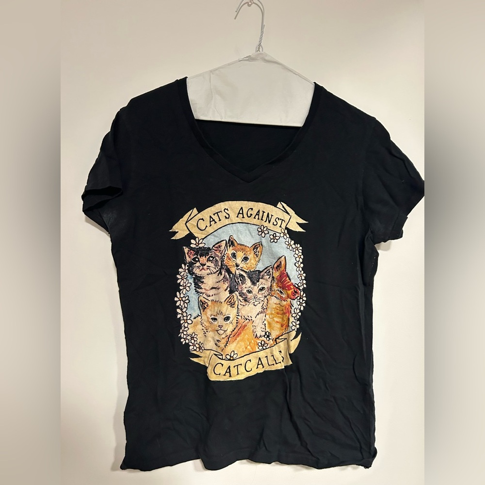 Cats Against Catcalls Black T-Shirt